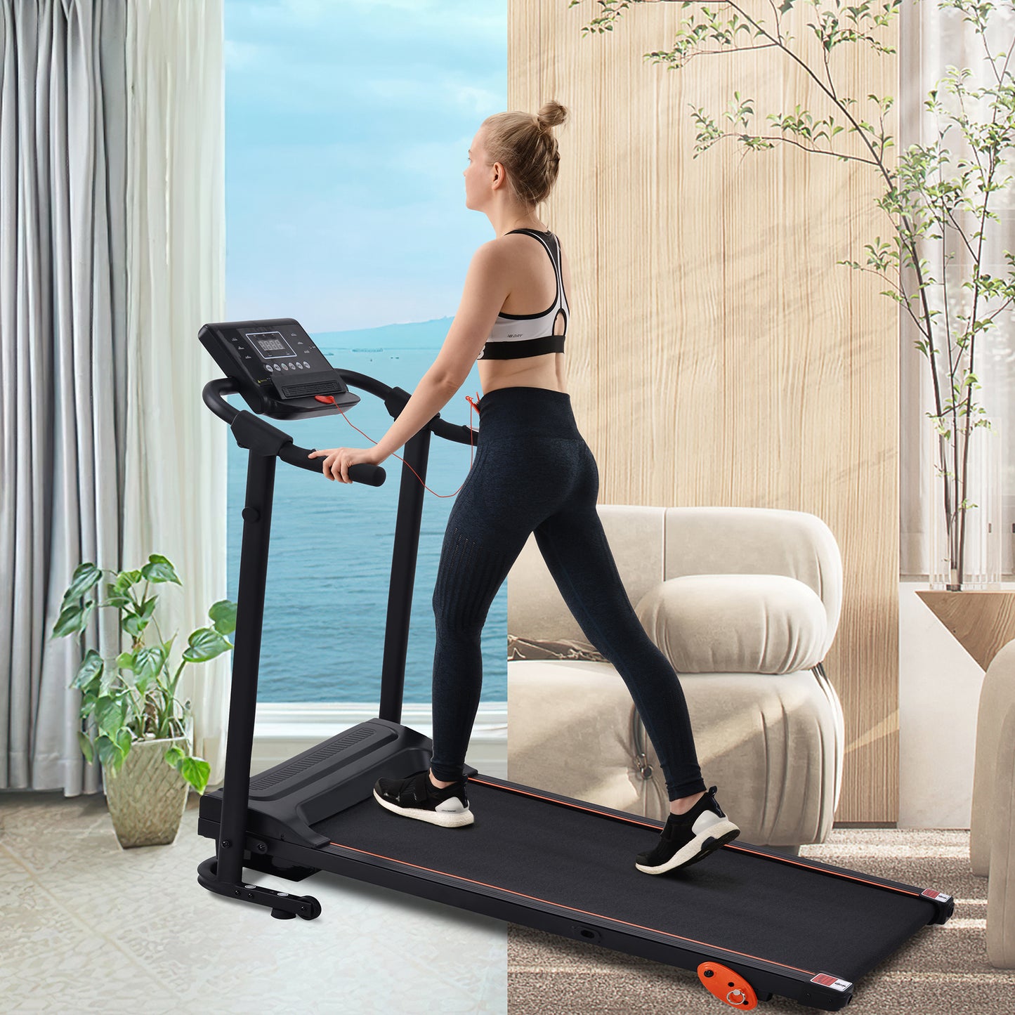 Foldable Treadmill with Heart Pulse Monitor and Speaker