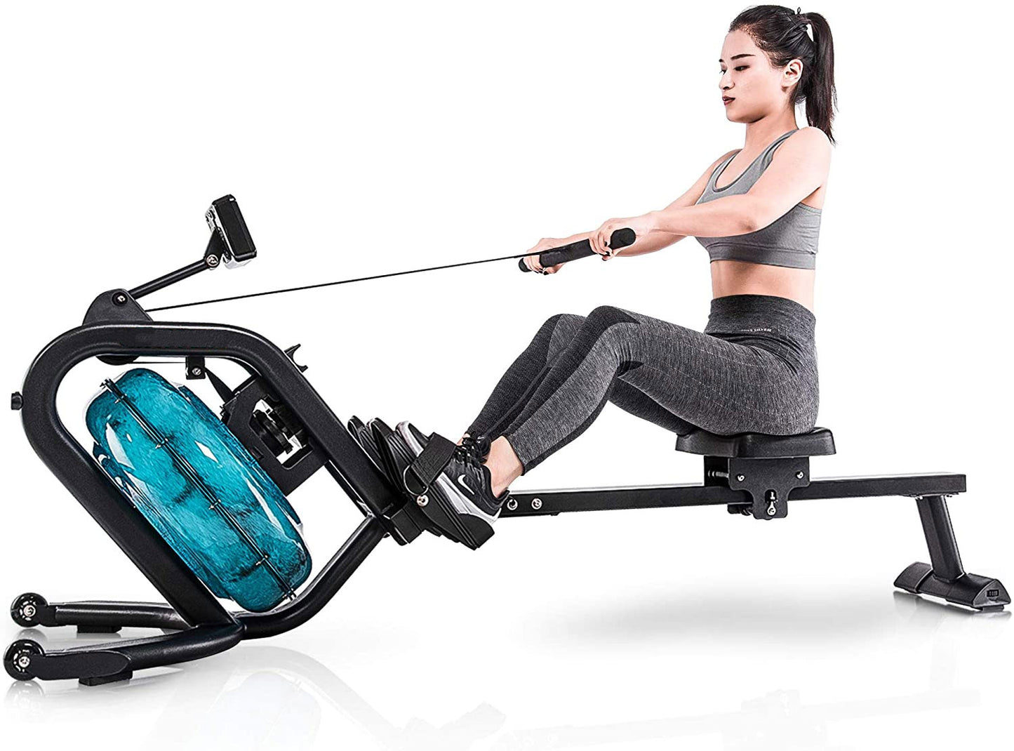 Water Rowing Machine Rower with LCD Monitor, Exercise Workout Water Rower for Home Use